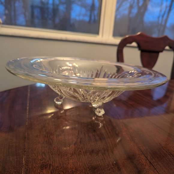 Clear Glass Footed Bowl Vintage Paden City Maya Floral Wheel Cut - Picture 7 of 9